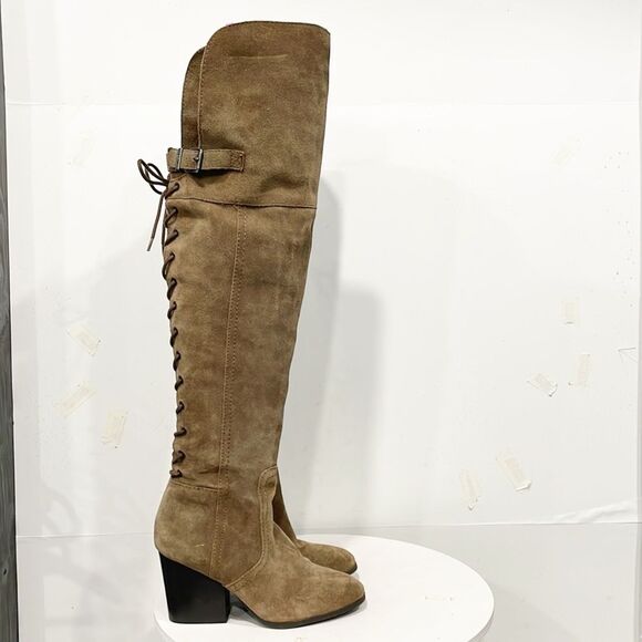 Sam Edelman Circus Tan Genuine Suede Over Knee Lace Up Tatum Boots 7.5M Women - Picture 5 of 13